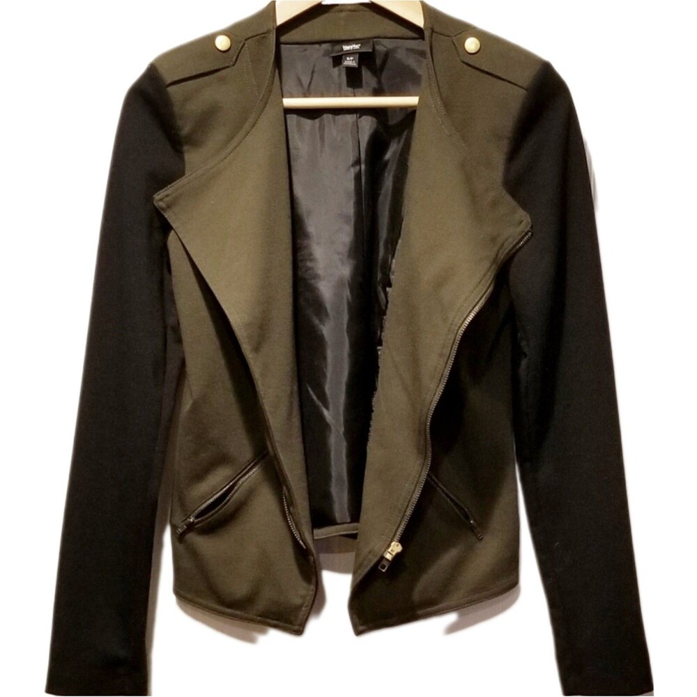 Mossimo Black Green Asymmetrical Zipper Moto Knit Jacket Size Small S/P